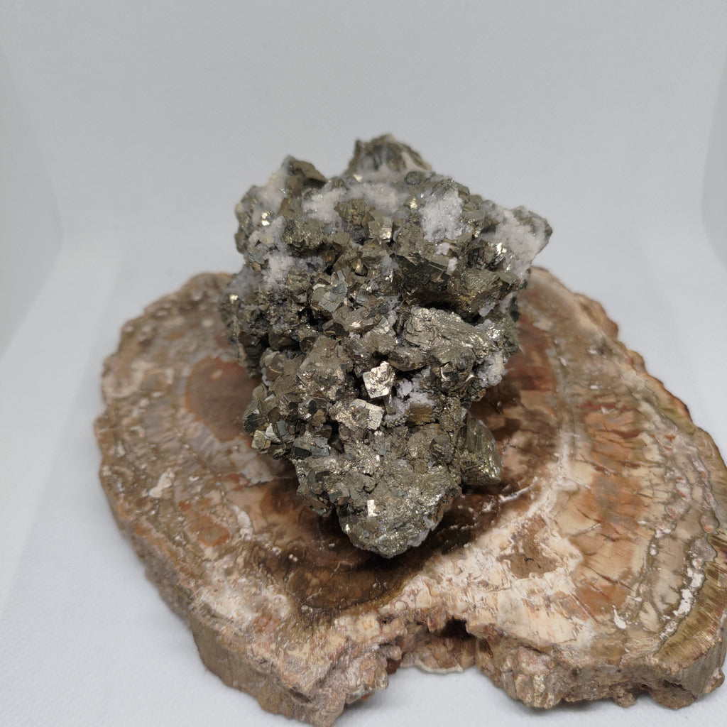 Cubic Pyrite Crystal Cluster on White Quartz Matrix Specimen Ref: 0162
