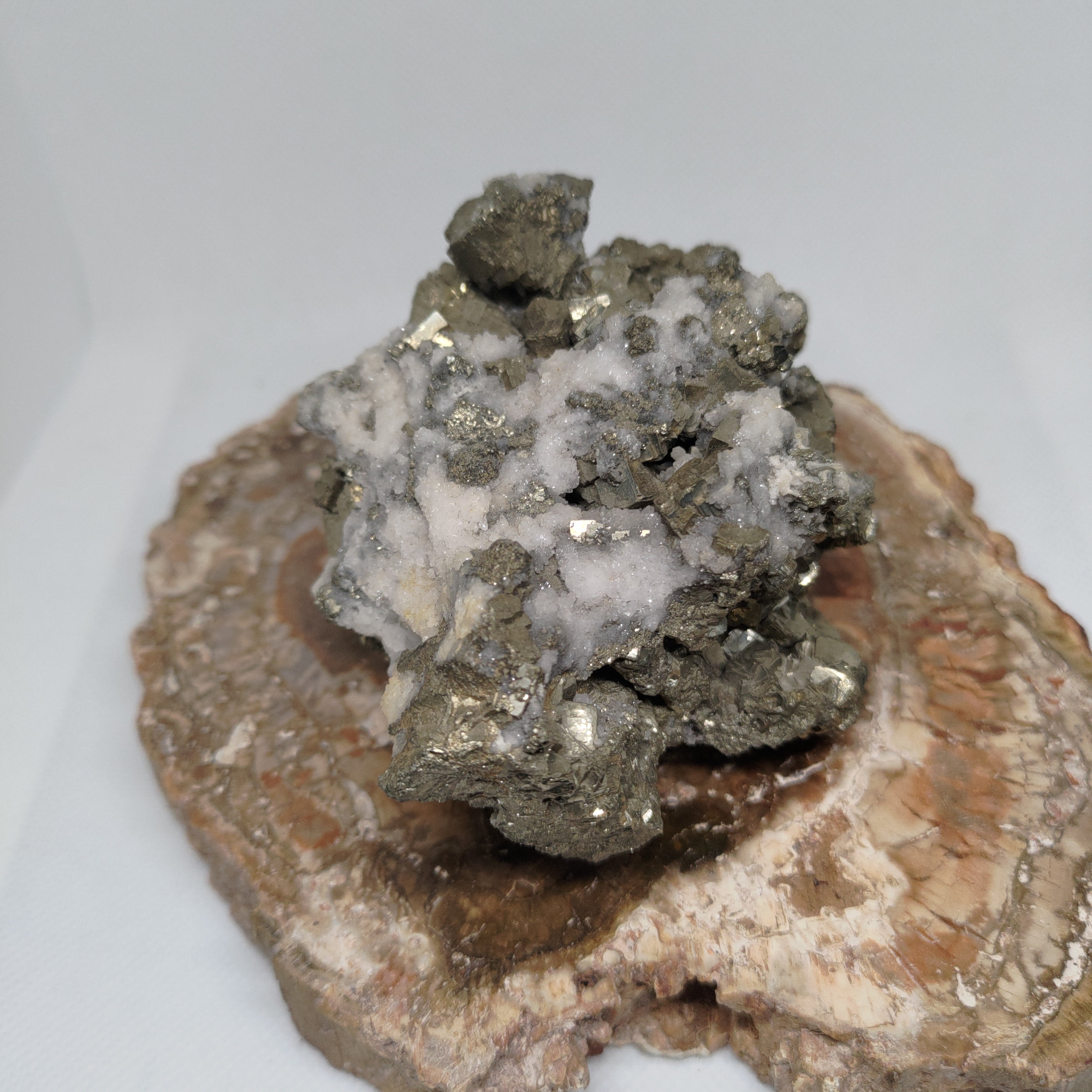 Cubic Pyrite Crystal Cluster on White Quartz Matrix Specimen Ref: 0162