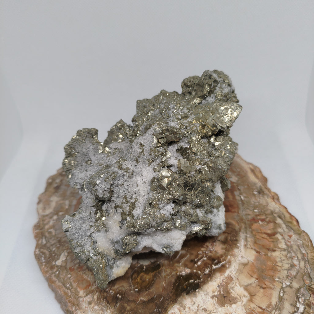 Cubic Pyrite Crystal Cluster on White Quartz Matrix Specimen Ref: 0162