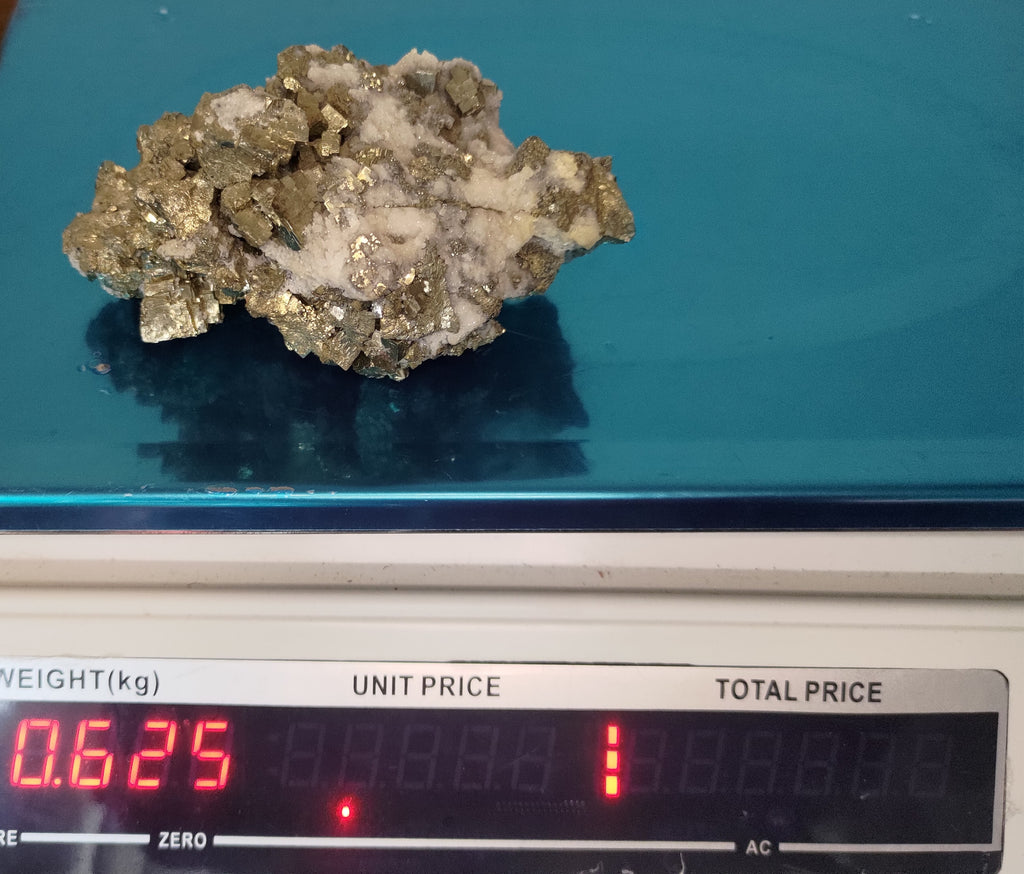Cubic Pyrite Crystal Cluster on White Quartz Matrix Specimen Ref: 0162