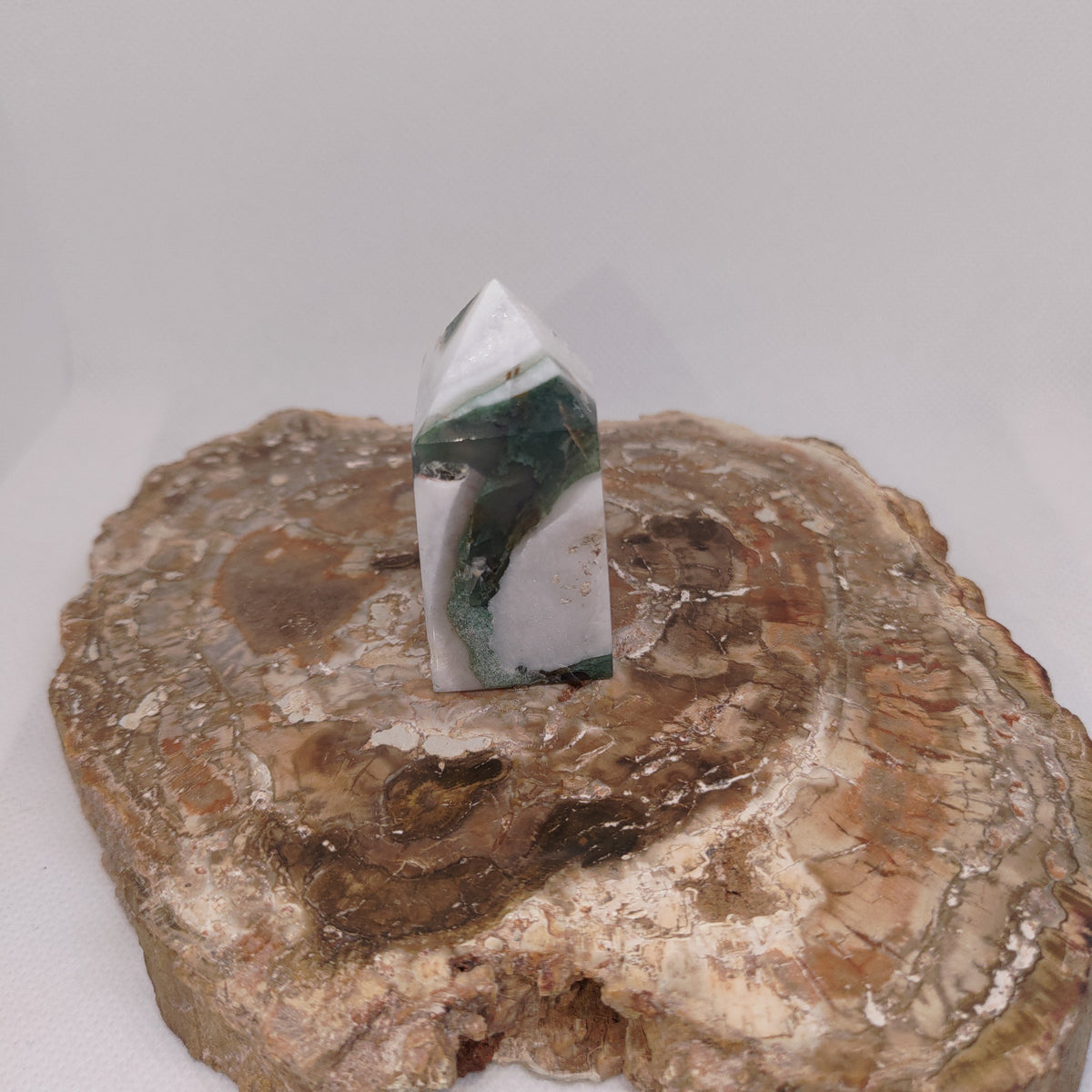 Moss Agate Tower With Sparkling Druzy Cavity – Botanical Growth, Abundance & Cosmic Portals 🌿✨ Ref: 0421
