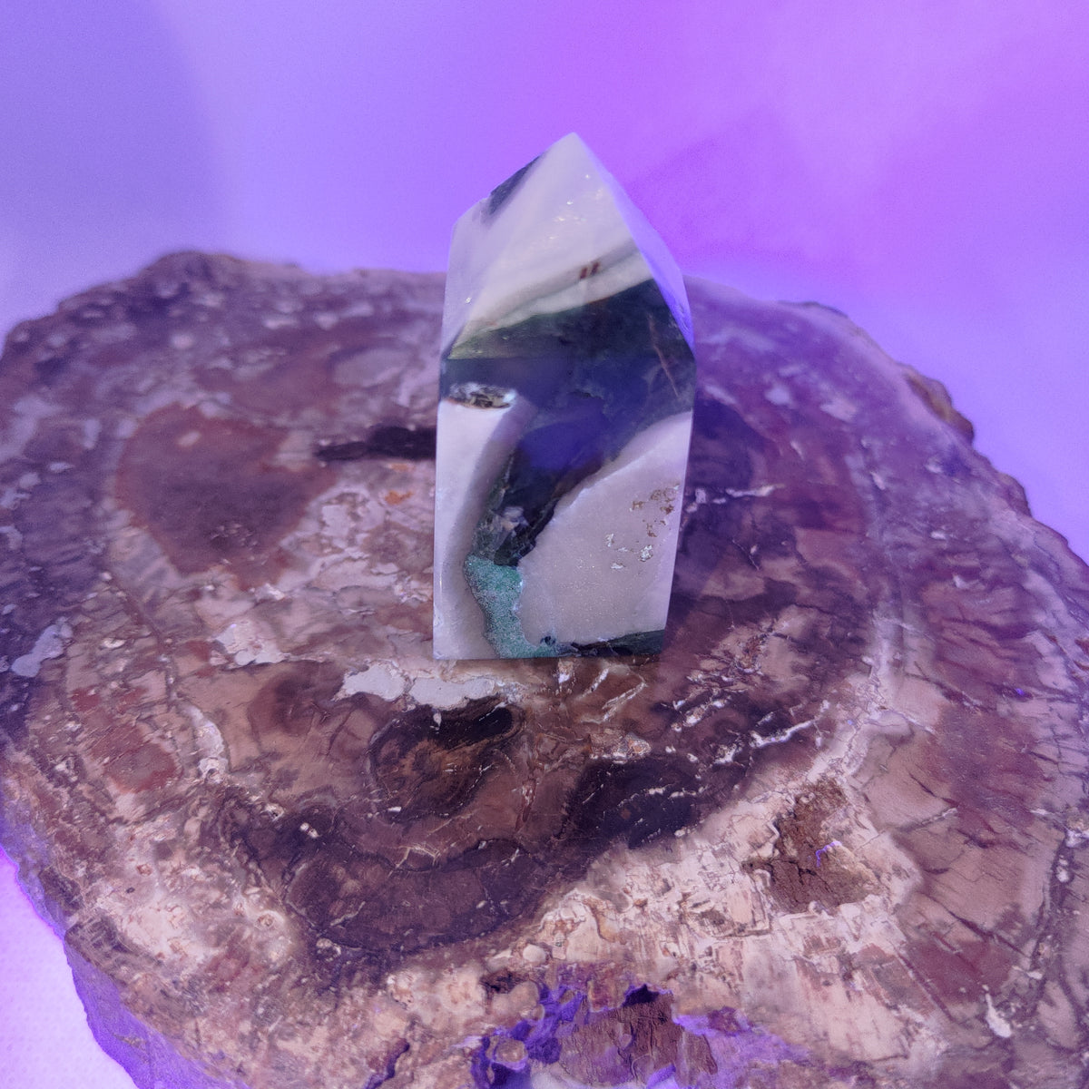 Moss Agate Tower With Sparkling Druzy Cavity – Botanical Growth, Abundance & Cosmic Portals 🌿✨ Ref: 0421